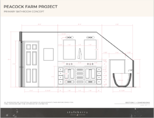 styleberry creative peacock farm project bathroom renovation floor plan with specifications for gcs to implement