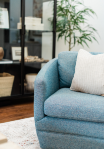 blue chair comfortable living space fresh cozy clean