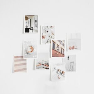 design inspiration images taped to wall