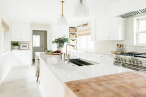 white-kitchen-butchers-block-counter-relaxed-california-style-in-texas-styleberry-creative