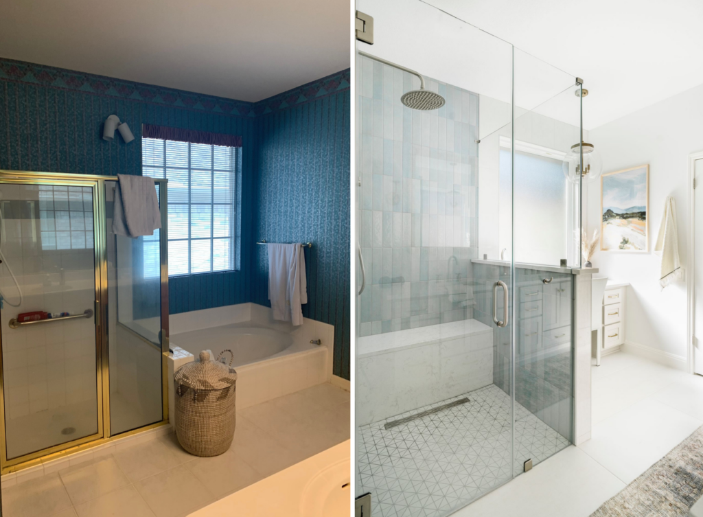 before after bathroom remodel renovation from dark to light bright fresh styleberry creative