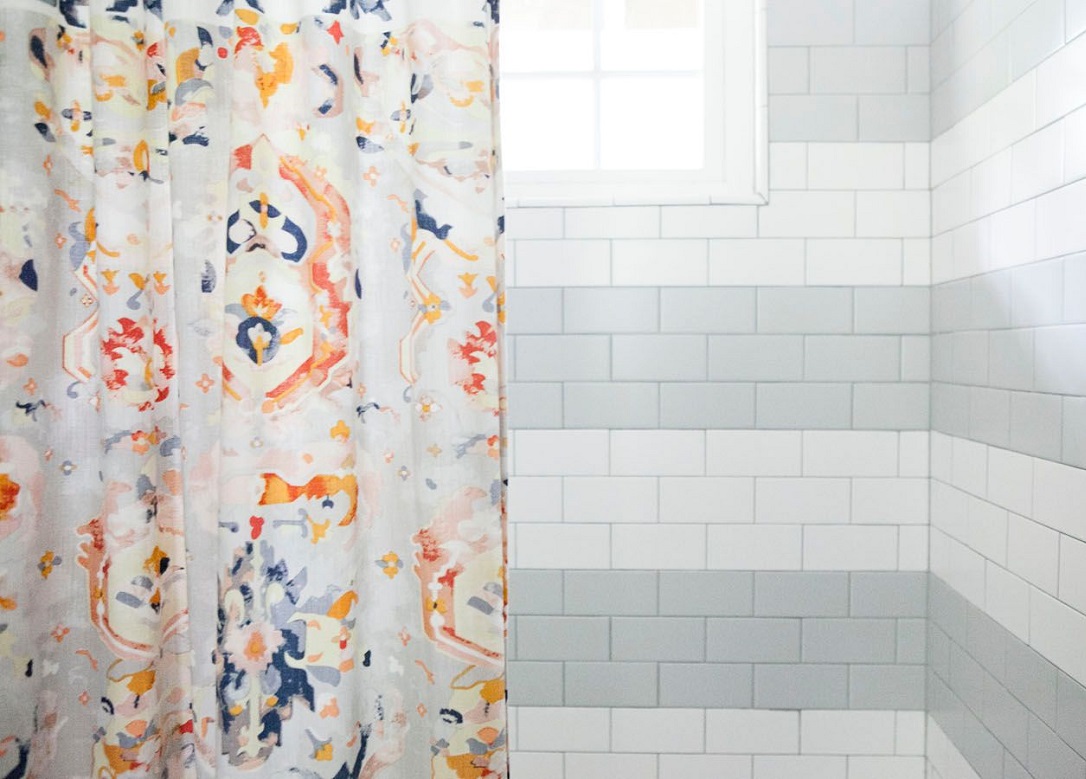 simple bathroom styling tips styleberry creative interiors san antonio texas shower curtain striped tile pattern
