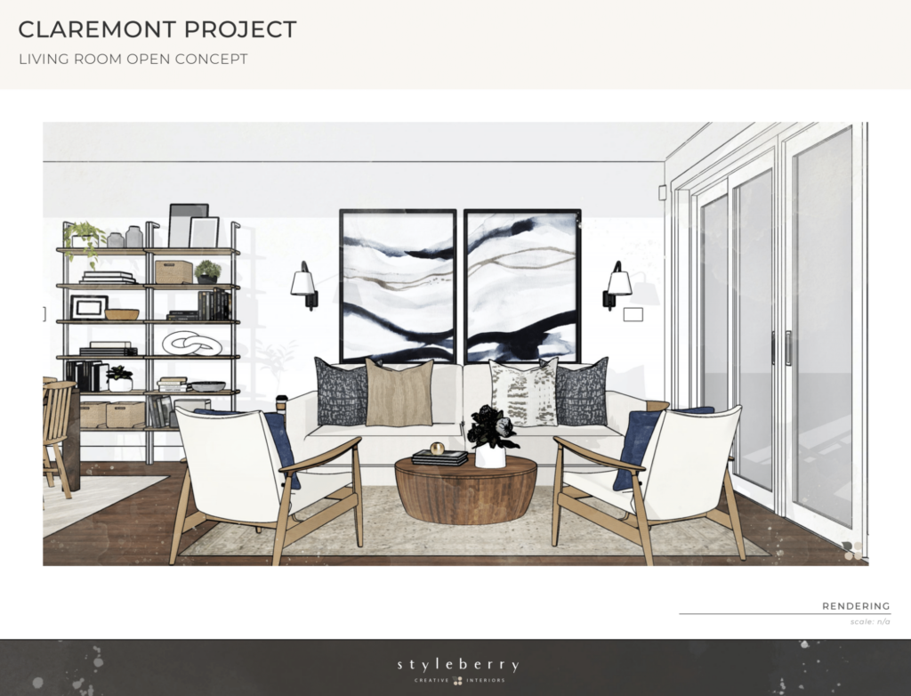 online interior design concept for living room organic modern style satx