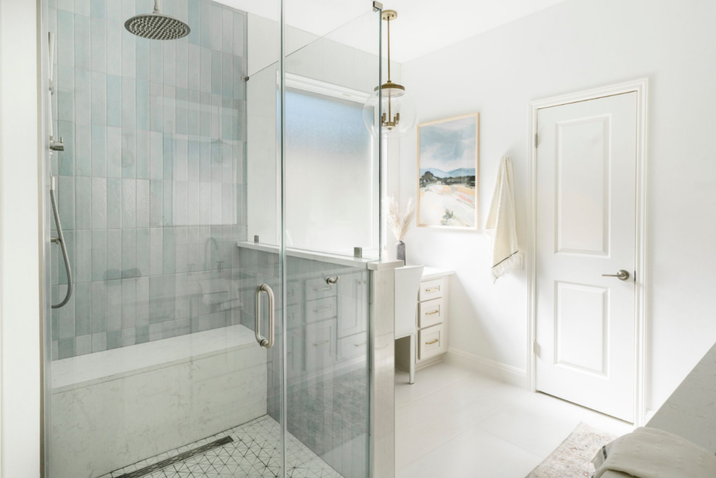 neutral white bathroom white blue tile how to select colors styleberry creative austin tx