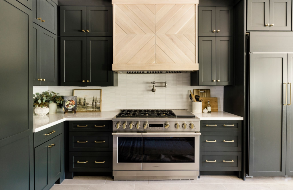 kitchen renovation cost satx dark forest green white oak custom hood range family home styleberry creative