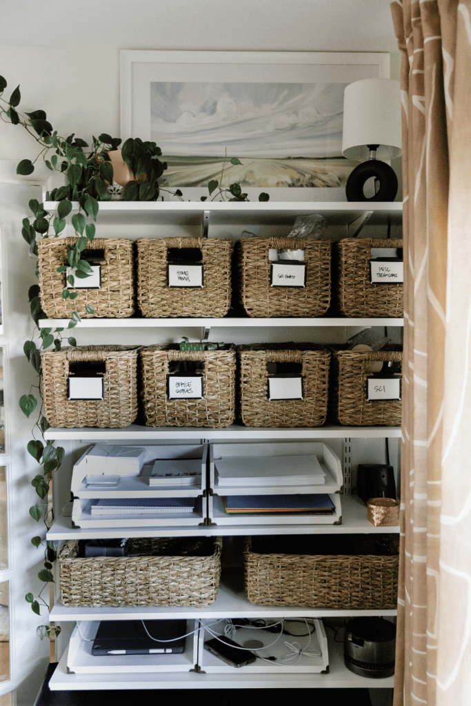 styleberry-creative-interiors-claremont-tx-flex-space-transformation-shelving-with-baskets-and-bins-for-simple-organization-natural-home-renovation