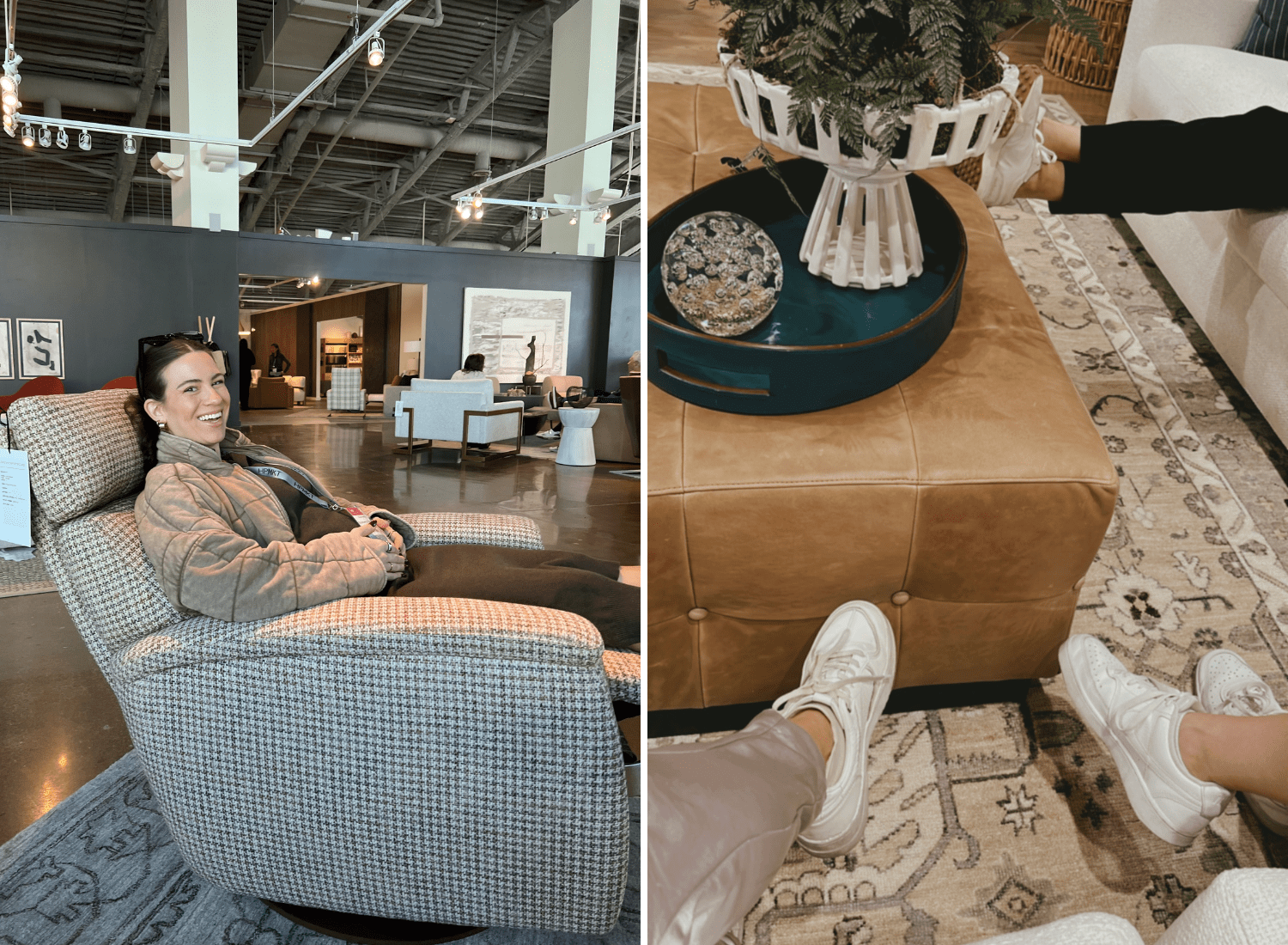 styleberry-creative-interiors-harvest-hills-tx-trip-to-high-point-market-review-boucle-upholstery-fabric-motorized-recliner-modern-home-renovation