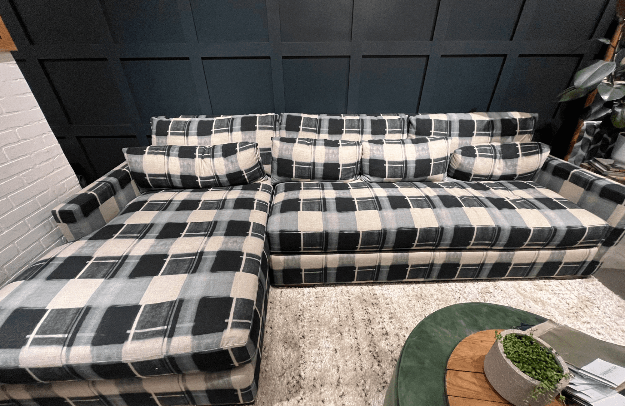 styleberry-creative-interiors-waterford-tx-high-point-market-trip-review-large-plaid-sectional-quality-furnishings-organic-home-renovation