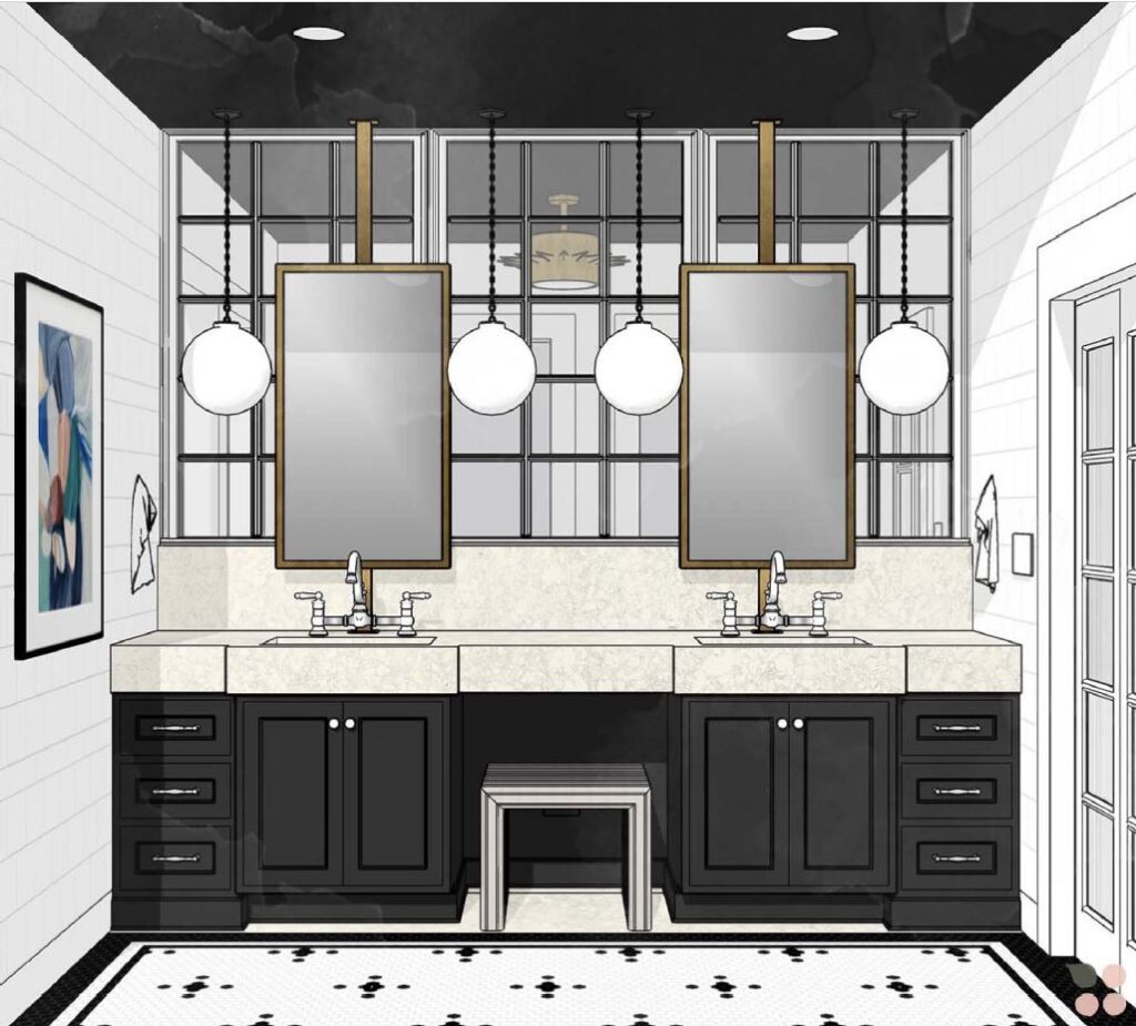 interior-design-inwood-tx-projects-in-progress-bathroom-renovation-floating-mirros-historic-period-accurate-tile-floor-modern-vanity-fresh-remodel